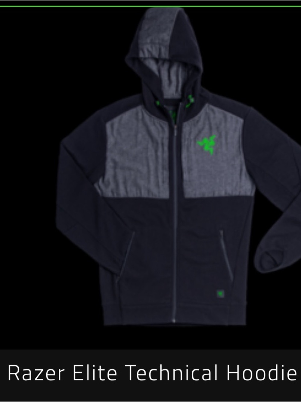 Razer Black & Gray Zip-Up Hoodie with Neon Green Logo